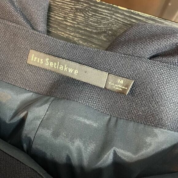 Iris Setlakwe Women's 14 Navy High Rise Flat Front Wide Leg Lined Dress Pant - Picture 6 of 12